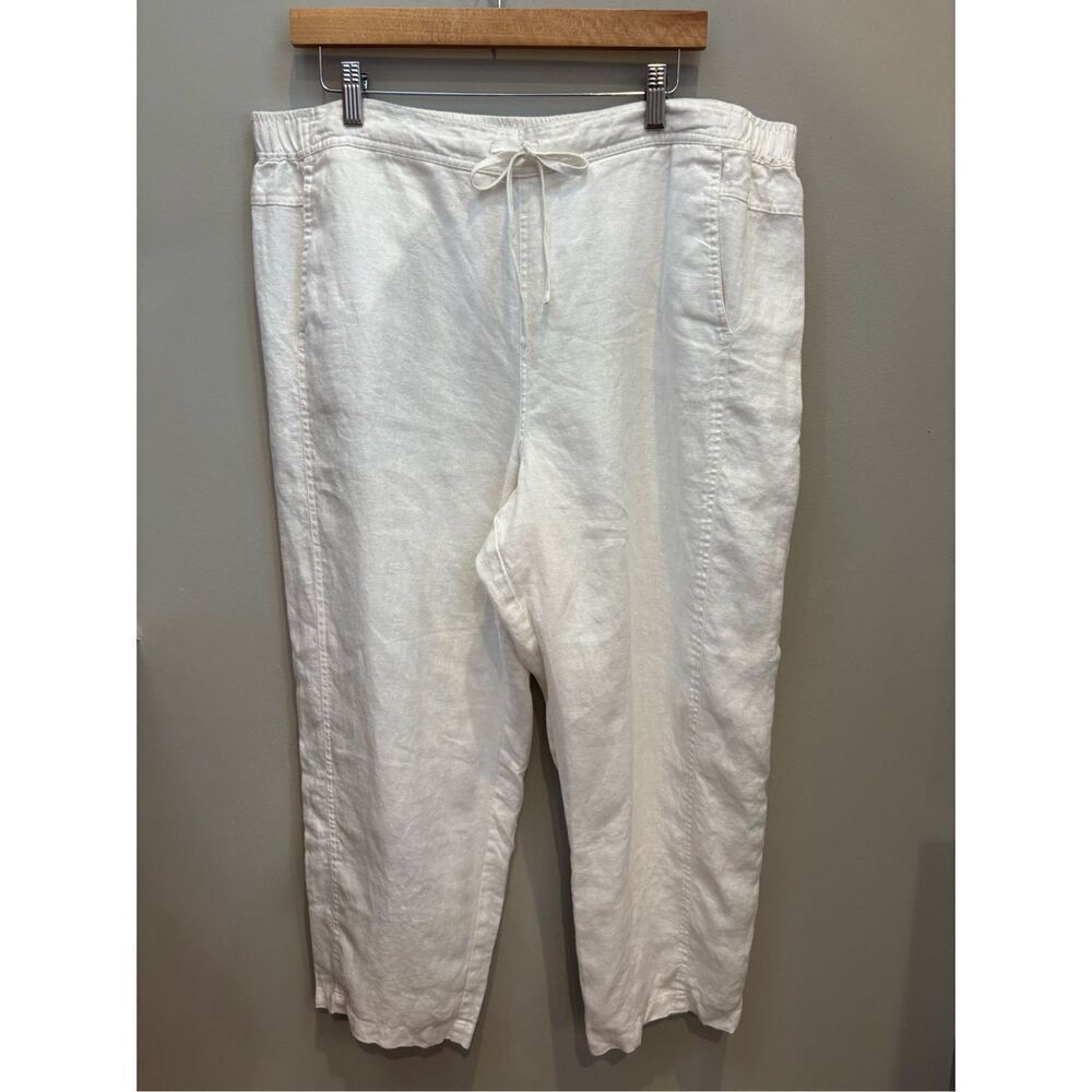 Orvis XL cream lined linen loose fit drawstring elastic waist pants
